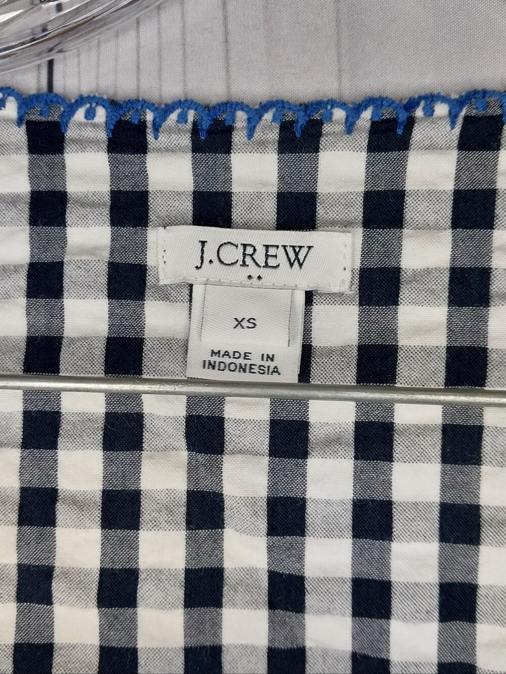 J.Crew Factory Long Sleeve Embroidered Preppy Chic Gingham Relaxed Peasant Top - Picture 2 of 10